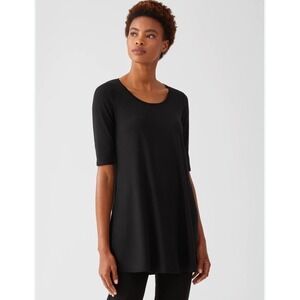 Eileen Fisher Fine Jersey Knit Top Scoop Neck 3/4 Sleeve Womens Black‎ Size M